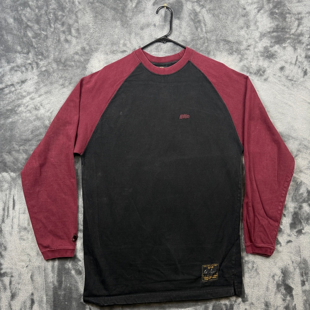 G-Unit Long Sleeve Raglan Shirt Mens Large Black Burgundy Y2K Heavyweight